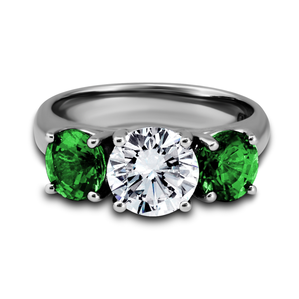 3-Stone Diamond with Emerald Ring -South Bay Gold