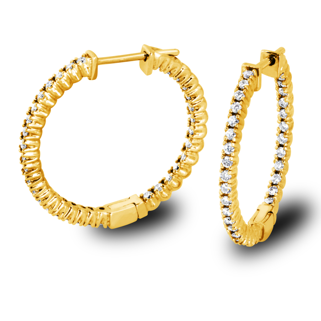 4-Prong Round Diamond Hoop Earrings-South Bay Gold