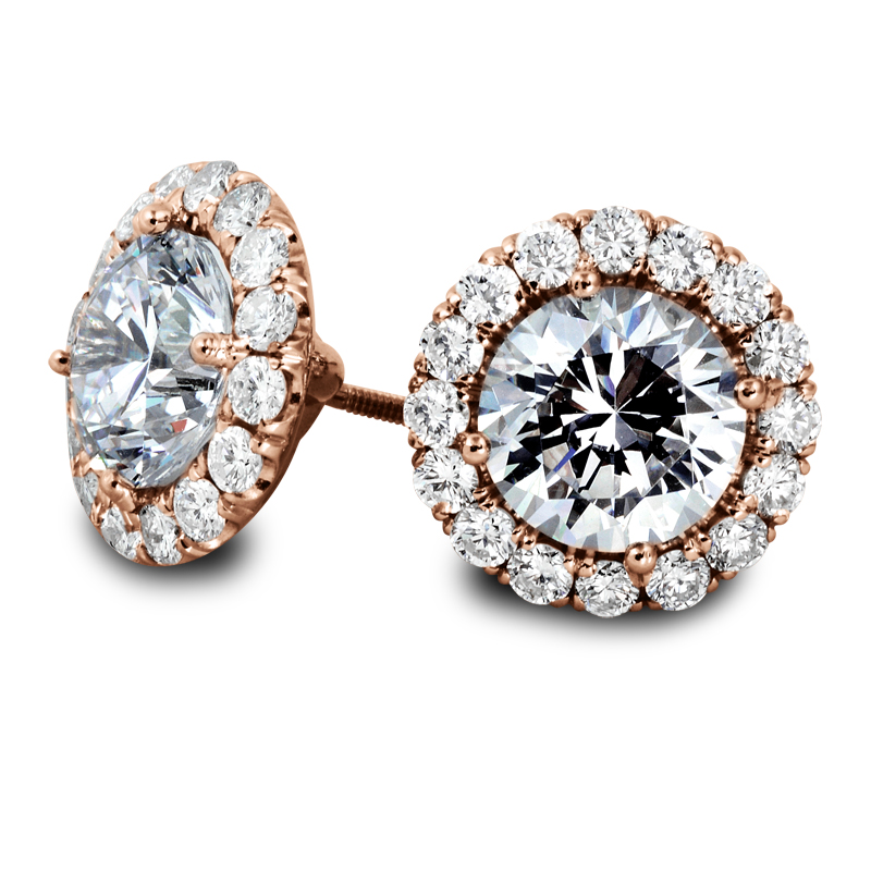 Diamond Halo Stud Earrings on Rose-Gold South Bay Gold