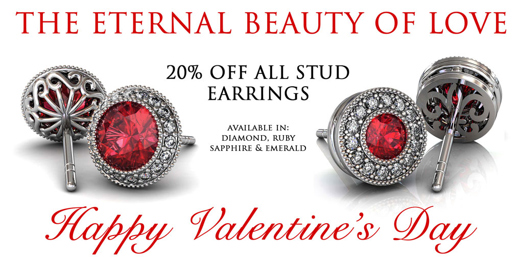 Valentine's Day Sale Ruby Diamond Halo Stud Earrings