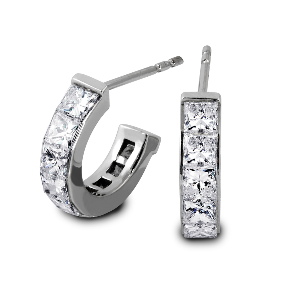 Half Huggies Princess Cut Diamond Earrings-South Bay Gold