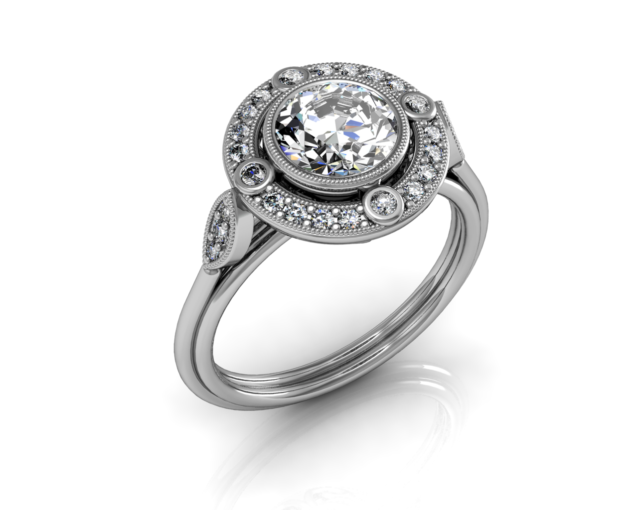 SOUTH-BAY-GOLD 3ct Round Cut Diamond Halo on White Gold - Engagement Ring