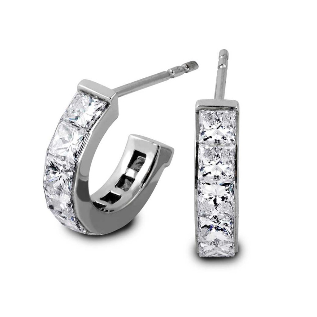 Semi Huggies Princess Cut Diamond Earrings 