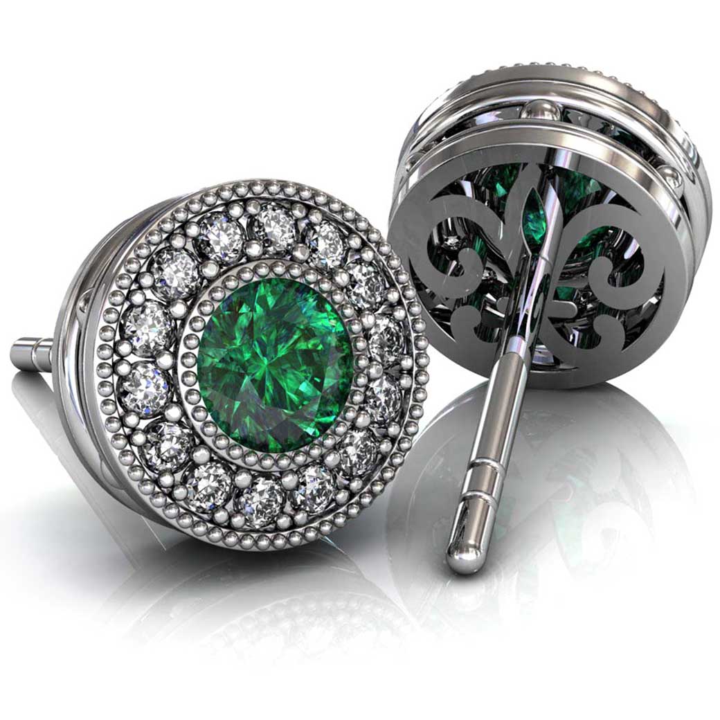 Beaded Halo Emerald Earrings - South Bay Gold