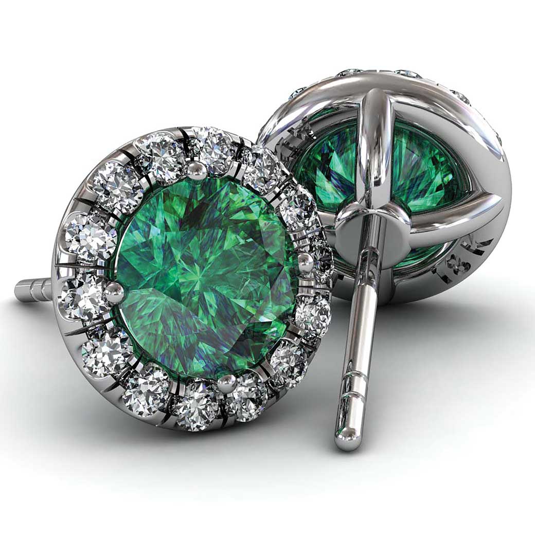 Classic U cut Halo Emerald Earrings - South Bay Gold
