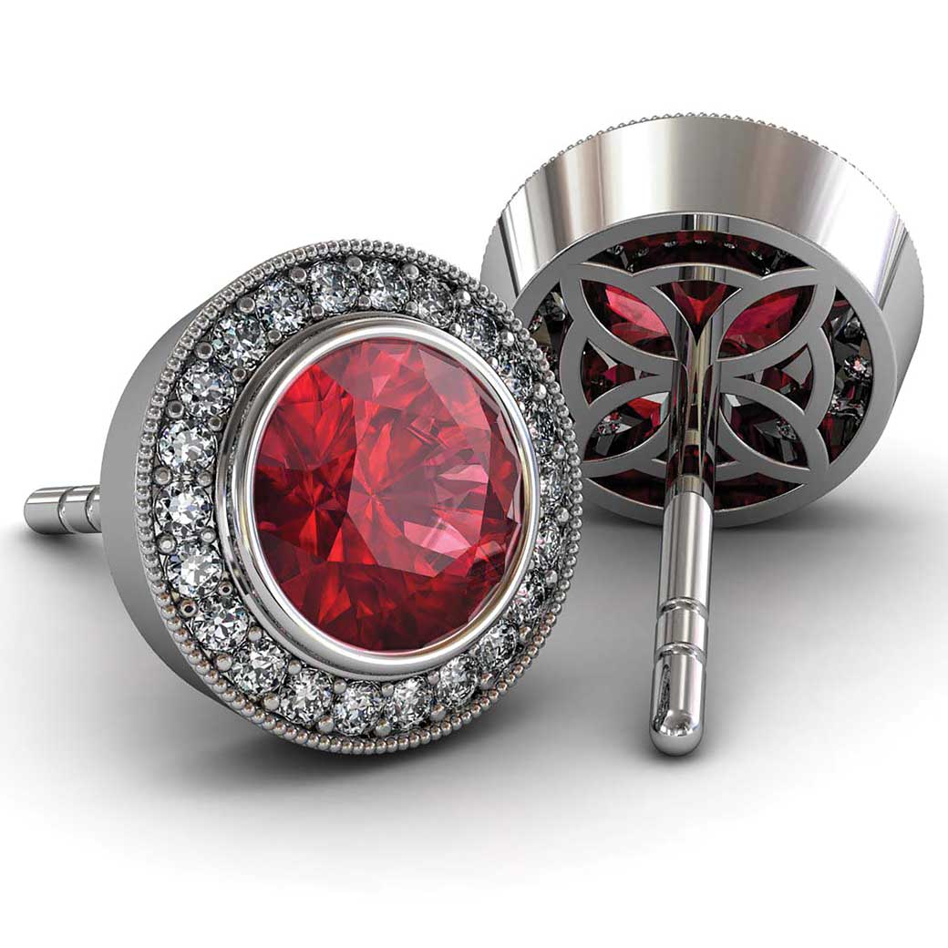 Modern Pave Halo Ruby Earrings - South Bay Gold