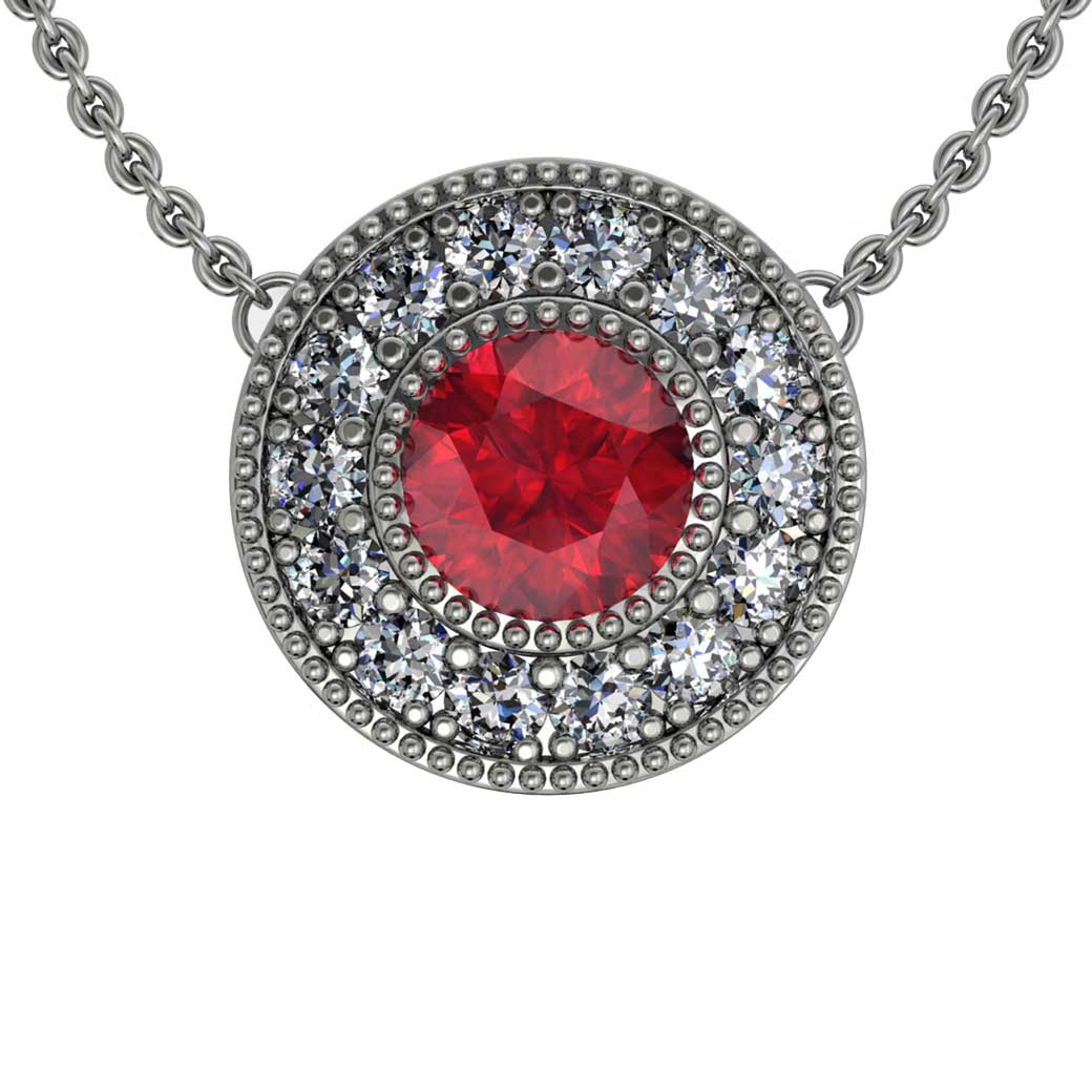 Beaded Halo Ruby Pendant - South Bay Gold