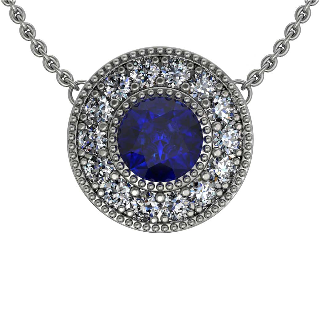 Beaded Halo Sapphire Pendant - South Bay Gold