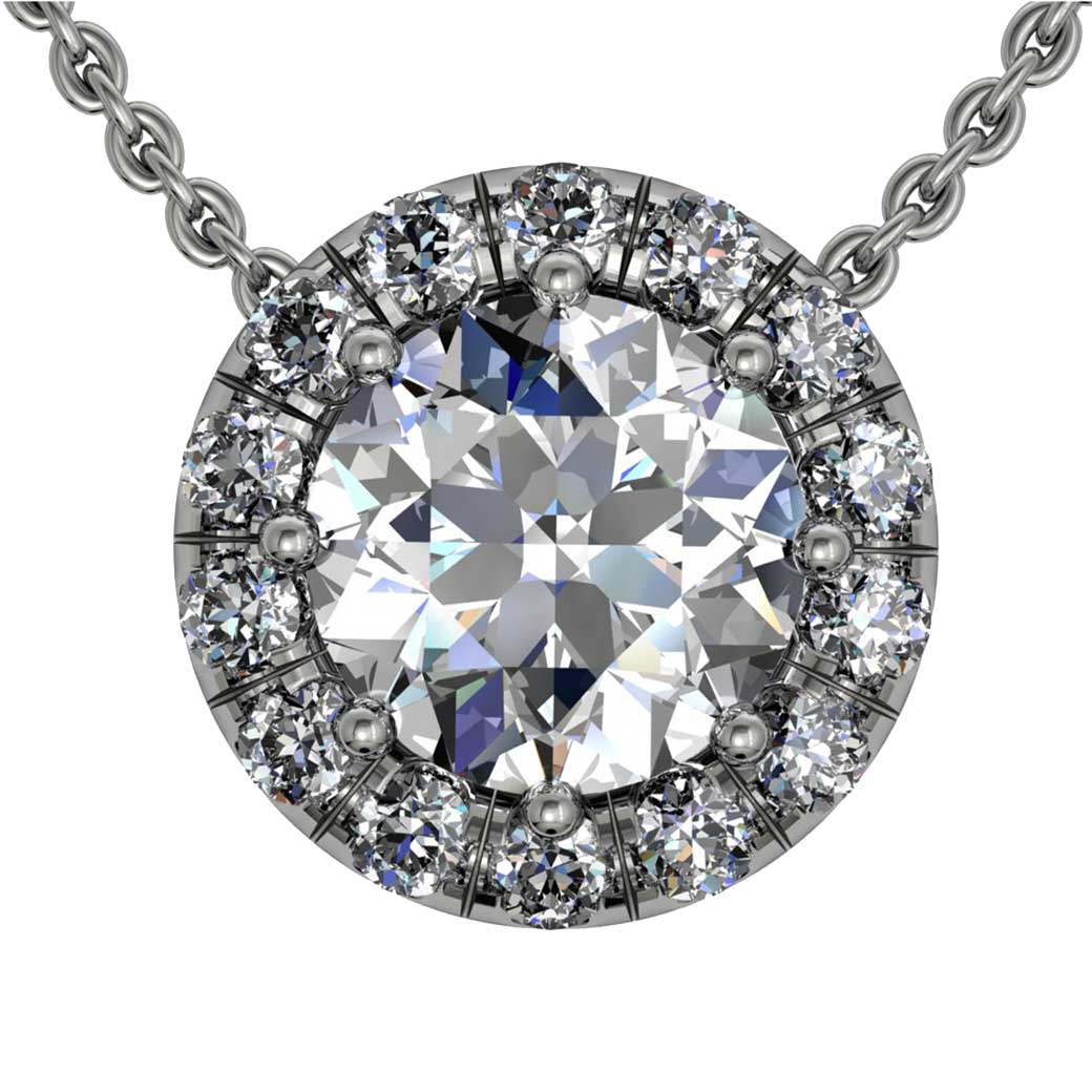 Classical U cut Halo Diamond Pendant - South Bay Gold