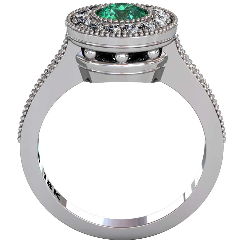 Emerald Beaded Halo Ring - Front-View - South Bay Gold