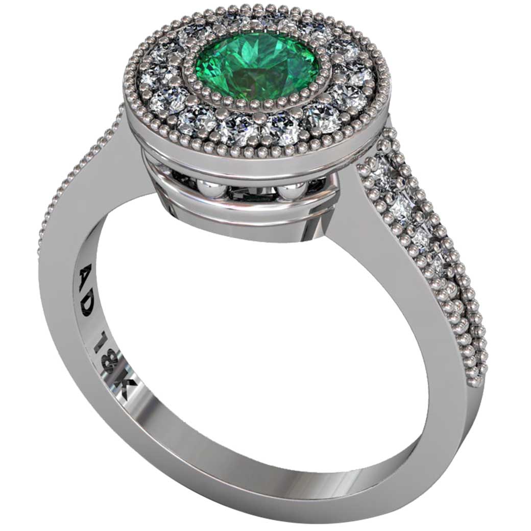 Emerald Beaded Halo Ring - South Bay Gold