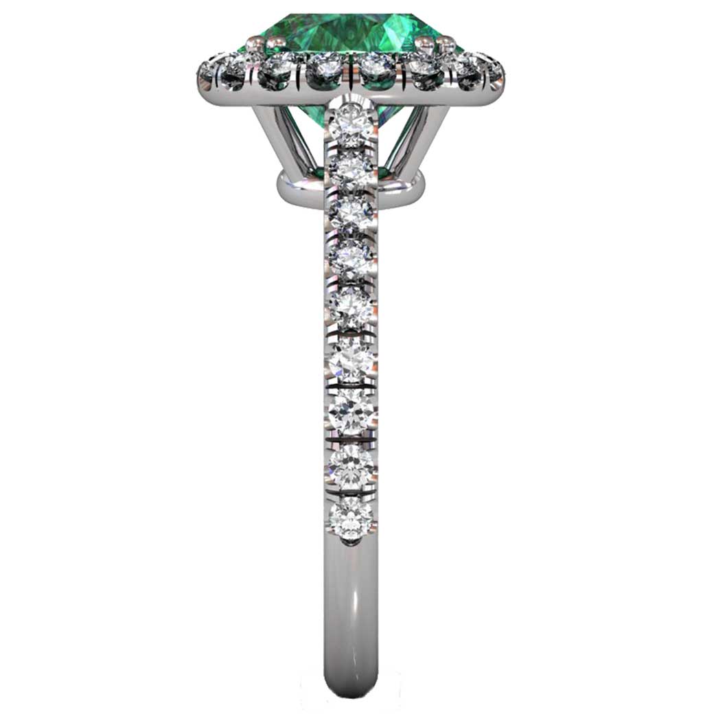 Emerald Classical U-cut Halo Ring - Side-View - South Bay Gold