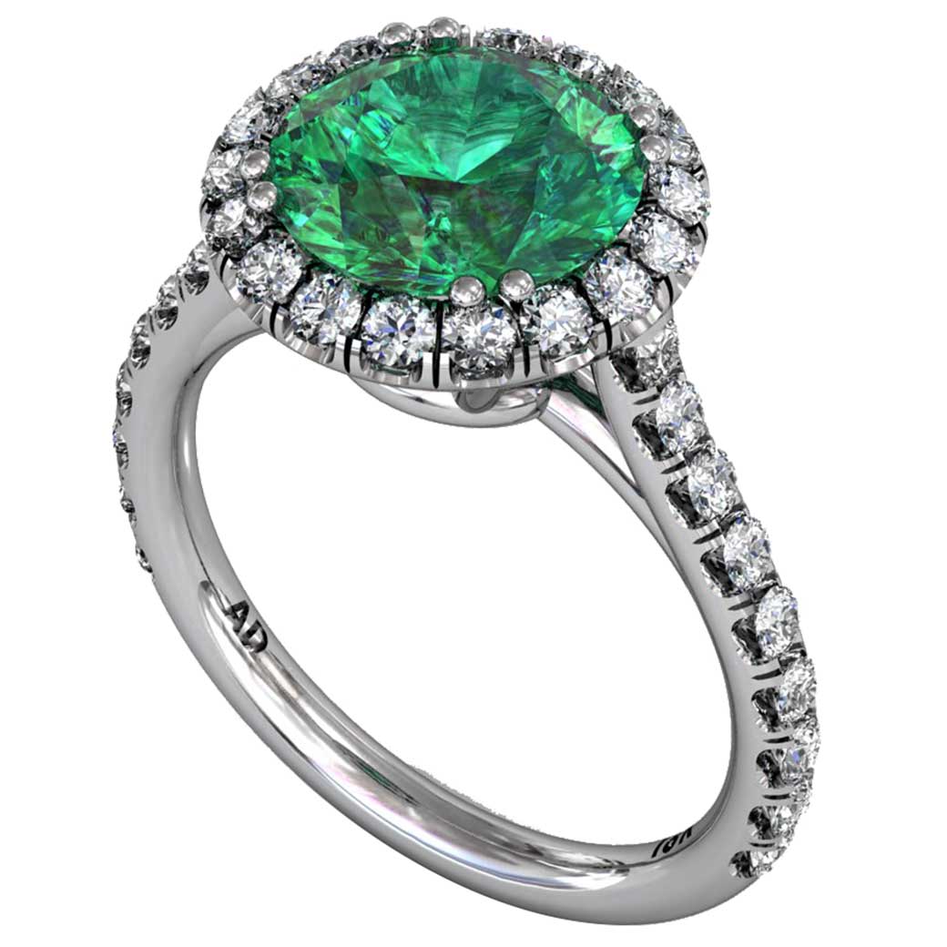 Emerald Classical U-cut Halo Ring South Bay Gold