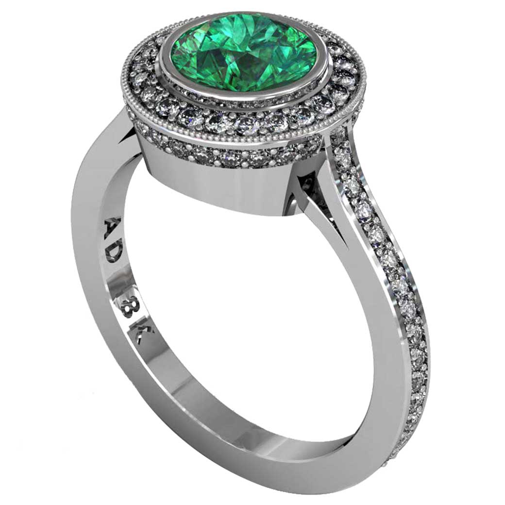 Emerald Modern Pave Halo Ring - South Bay Gold