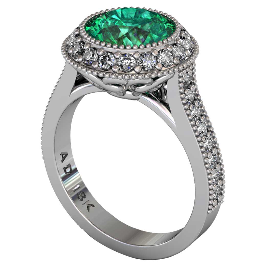 Emerald Regal Halo Shared-Prong Ring - South Bay Gold