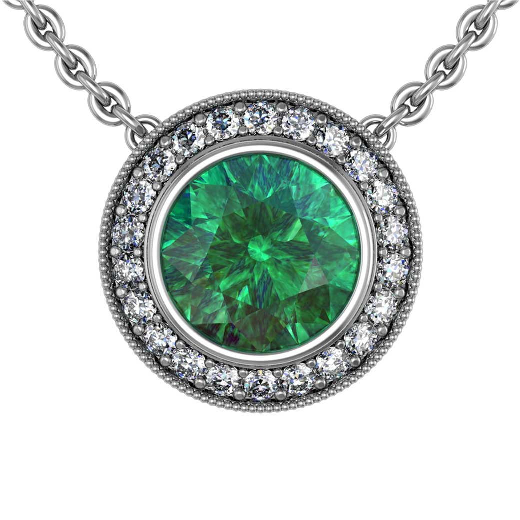 Modern Pave Halo Emerald Pendant - South Bay Gold