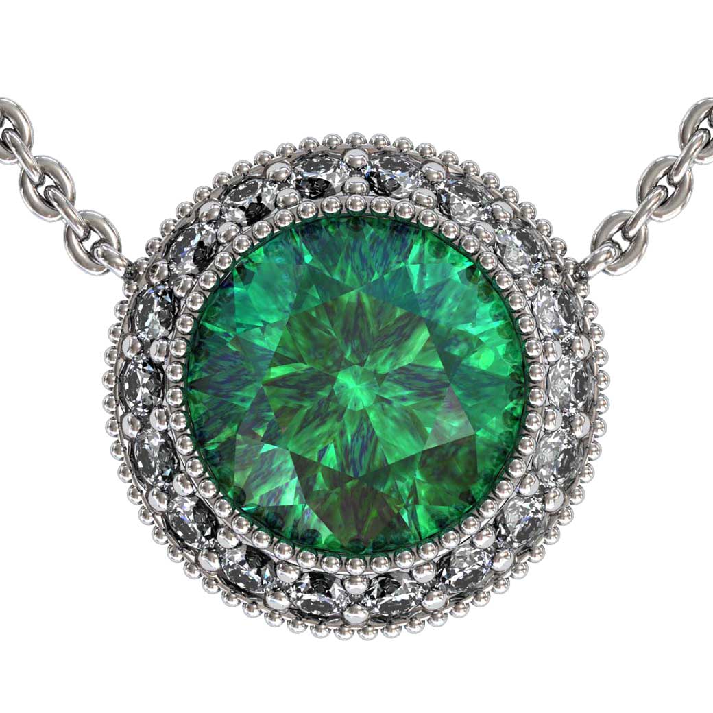 Regal Halo Emerald Pendant Shared-Prongs South Bay Gold
