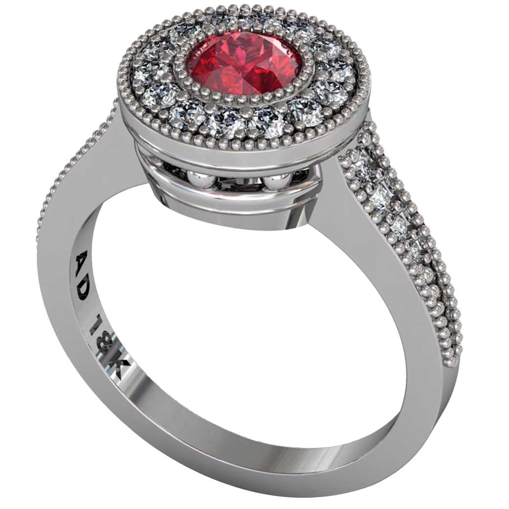 Ruby Beaded Halo Ring - South Bay Gold