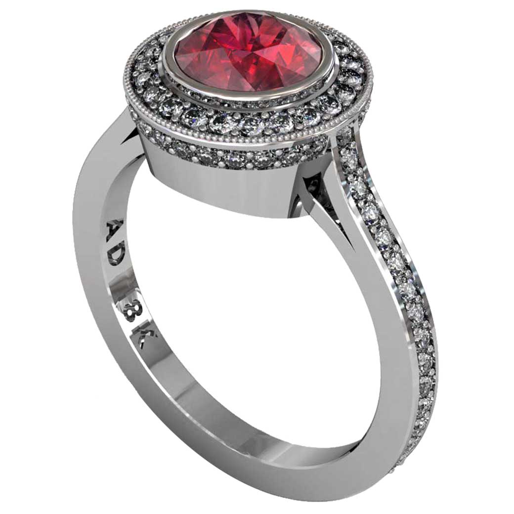 Ruby Modern Pave Halo Ring - South Bay Gold