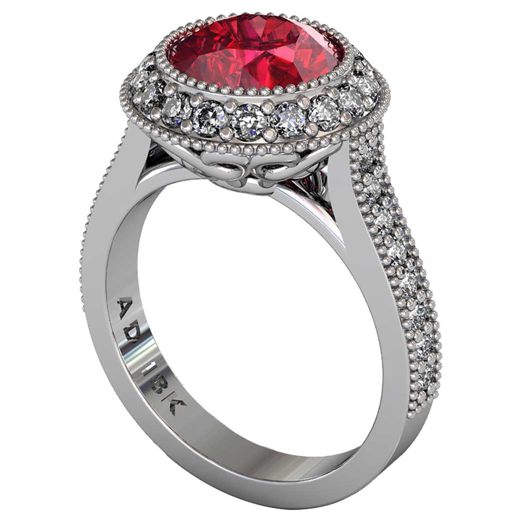 Ruby Regal Halo Shared-Prong Ring - South Bay Gold