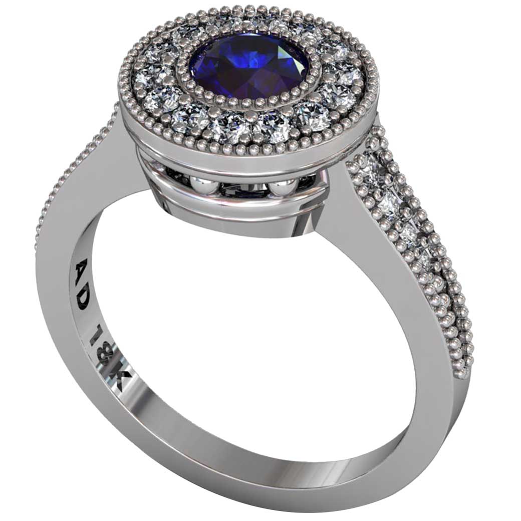Sapphire Beaded Halo Ring - South Bay Gold