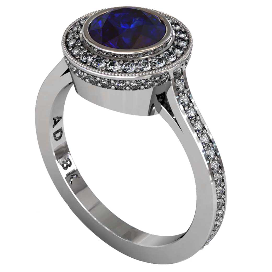 Sapphire Modern Pave Halo Ring - South Bay Gold