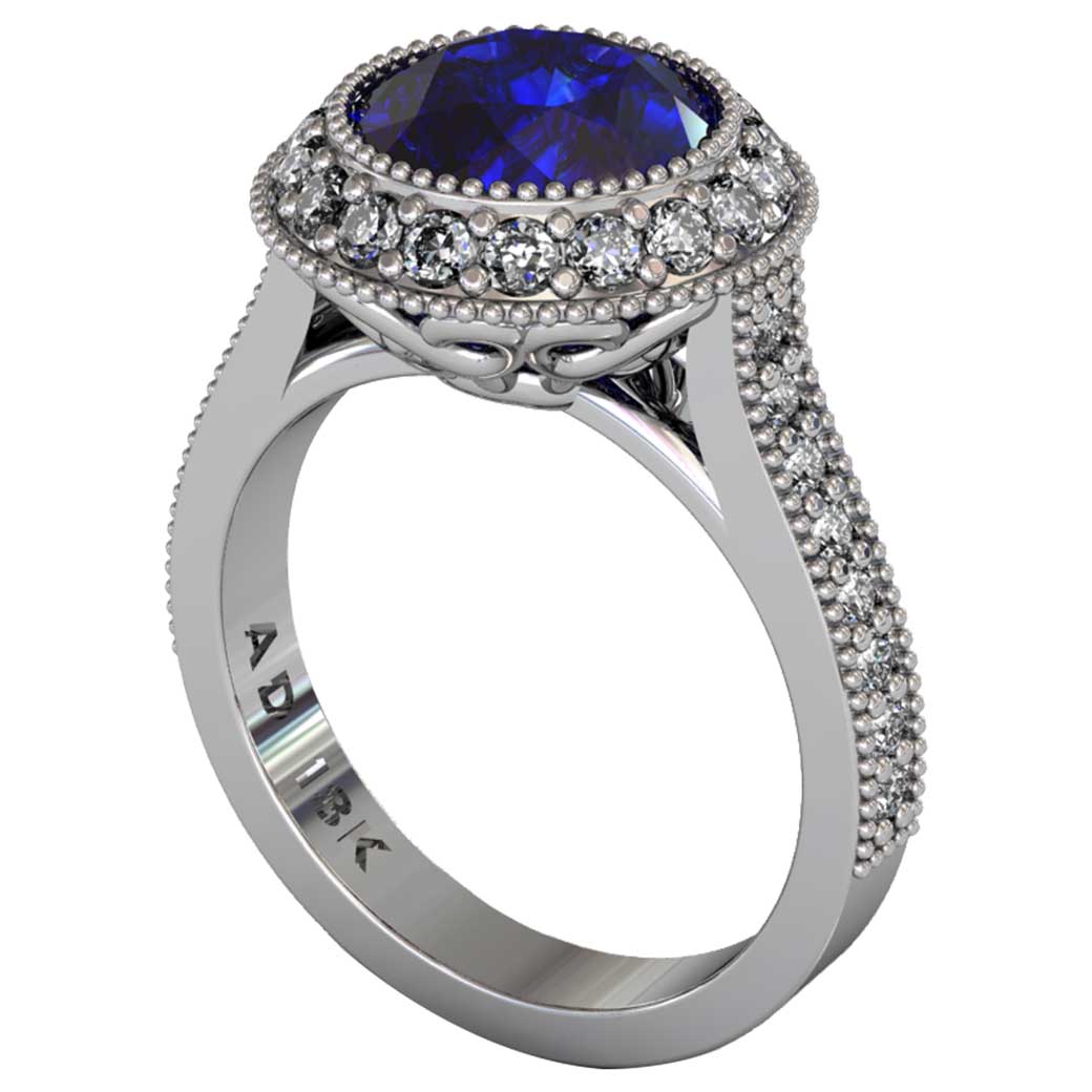 Sapphire Regal Halo Shared-Prong Ring - South Bay Gold