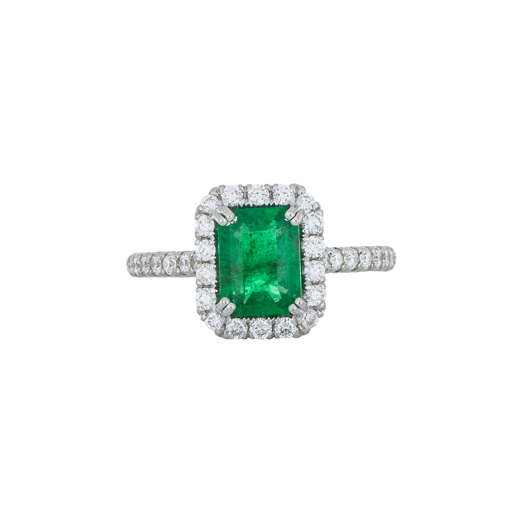 Emerald Diamond Halo Engagement Ring - White Gold - Afghan, Persian, Irish, Turkish