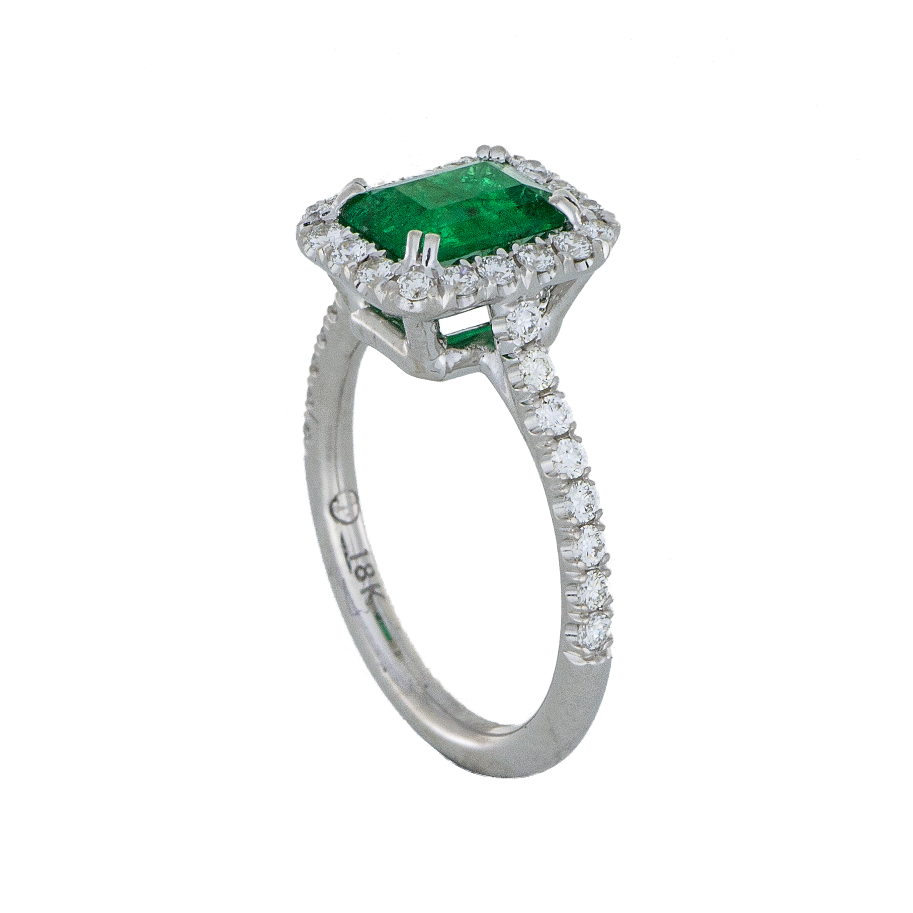 Emerald Diamond Halo Engagement Ring - White Gold - Wallis Simpson, -Jackie Kennedy, Halle Berry