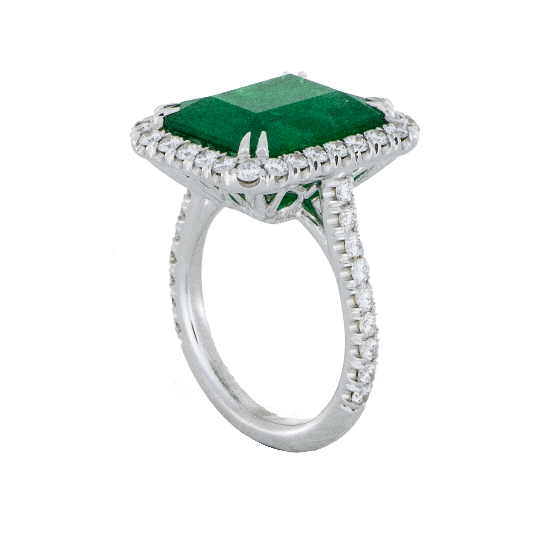 Emerald Diamond Halo Ring - White Gold - SBG - Los Angeles Best Jewelry Store