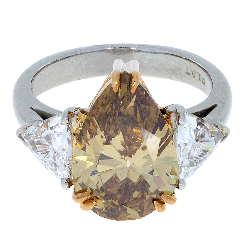Pear Cut Champagne Diamond Ring Platinum South Bay Gold