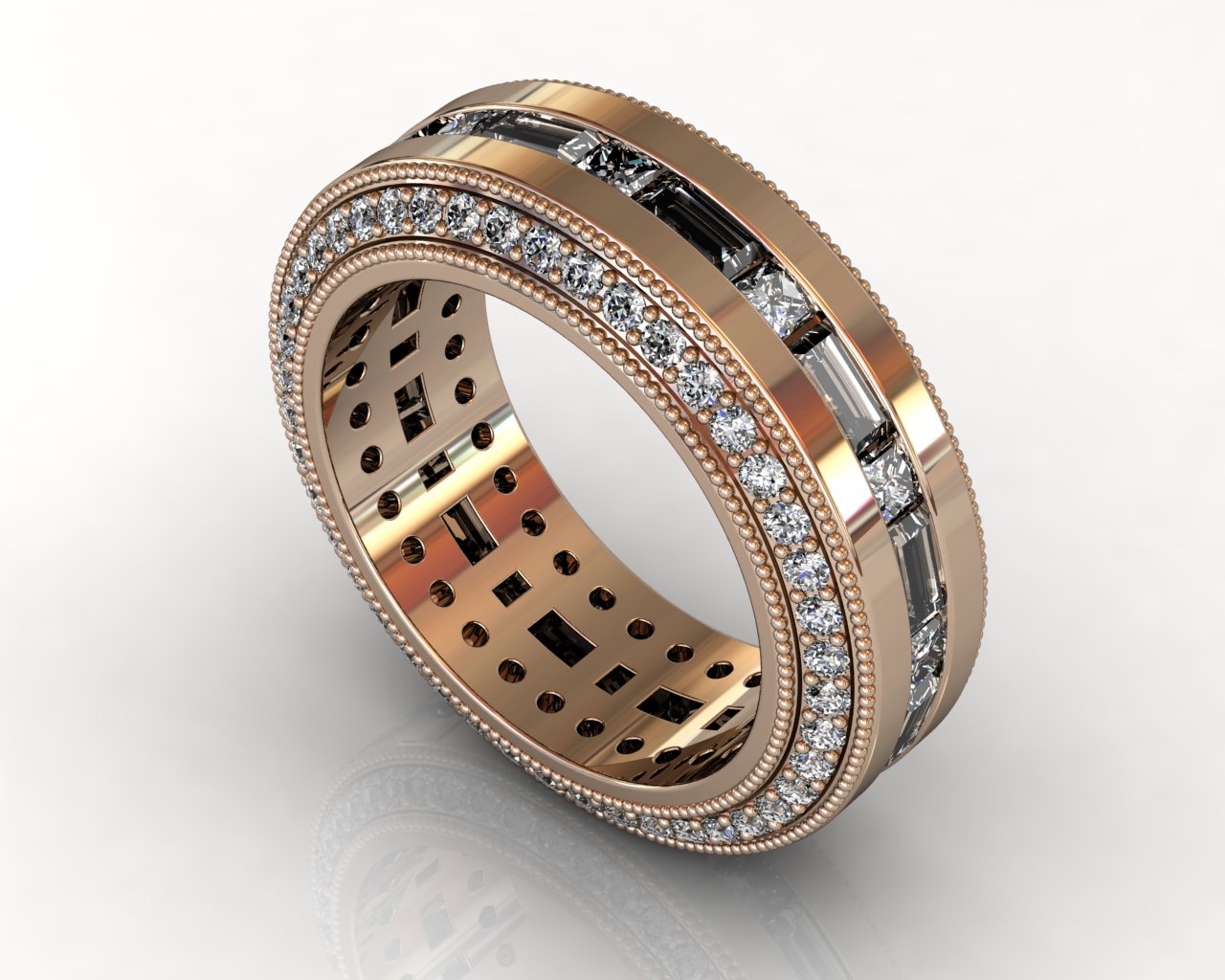 Wedding Bands Custom Design Channel Set 112 Stone 2.65 TCW Diamonds 14.30GR 18KT Rose Gold Torrance Jewelry Store