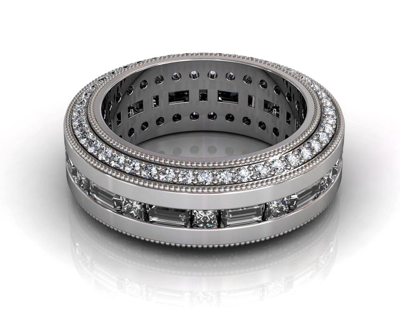 Wedding Bands Custom Design Channel Set 112 Stone 2.65 TCW Diamonds 14.30GR 18KT White Gold Torrance Jewelry Store