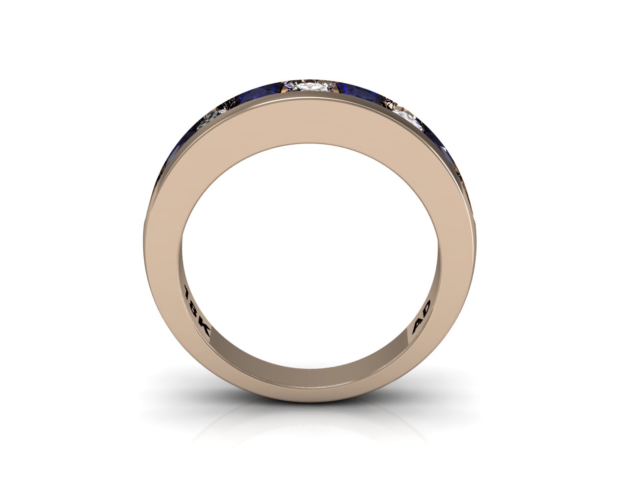 Wedding Bands Ladies Channel 9 Stone 1.0 TCW Diamonds and Blue Sapphire 6.1g 18kt Rose Gold South Bay Gold - Torrance