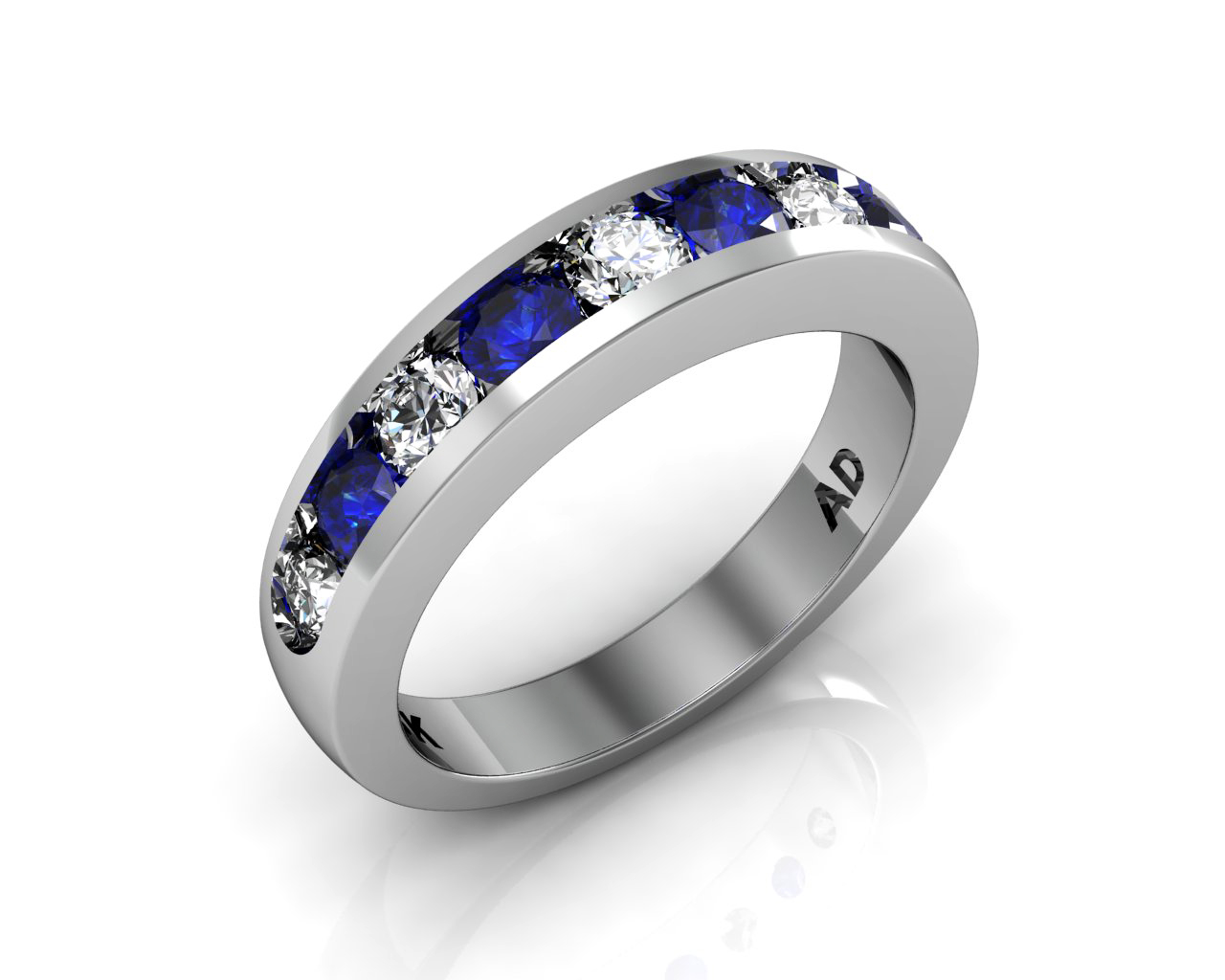 Wedding Bands Ladies Channel 9 Stone 1.0 TCW Diamonds and Blue Sapphire 6.1g 18kt White Gold South Bay Gold - Torrance