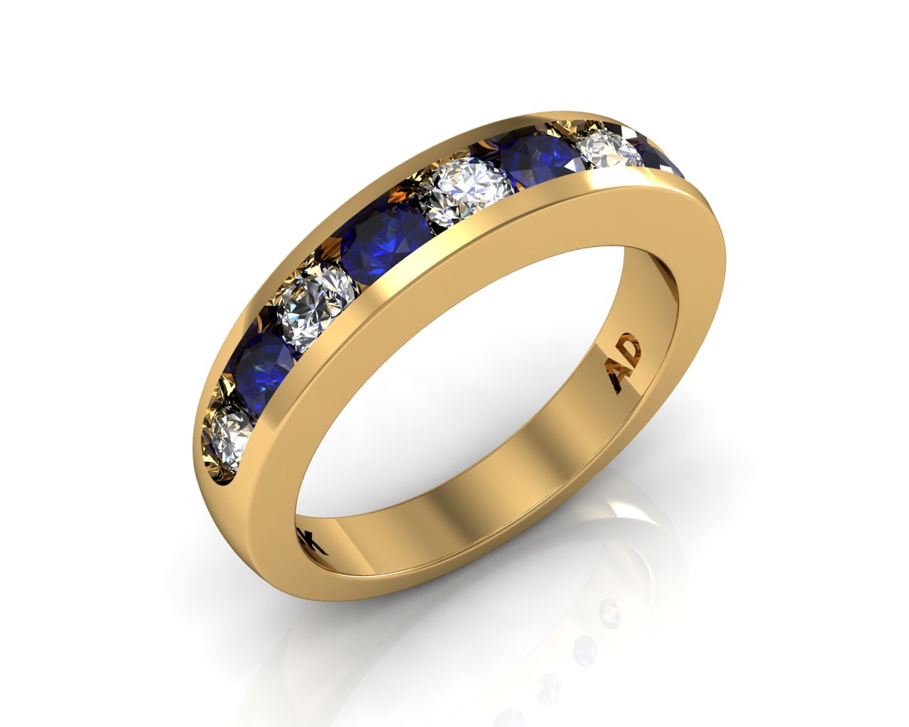 Wedding Bands Ladies Channel 9 Stone 1.0 TCW Diamonds and Blue Sapphire 6.1g 18kt Yellow Gold South Bay Gold - Torrance