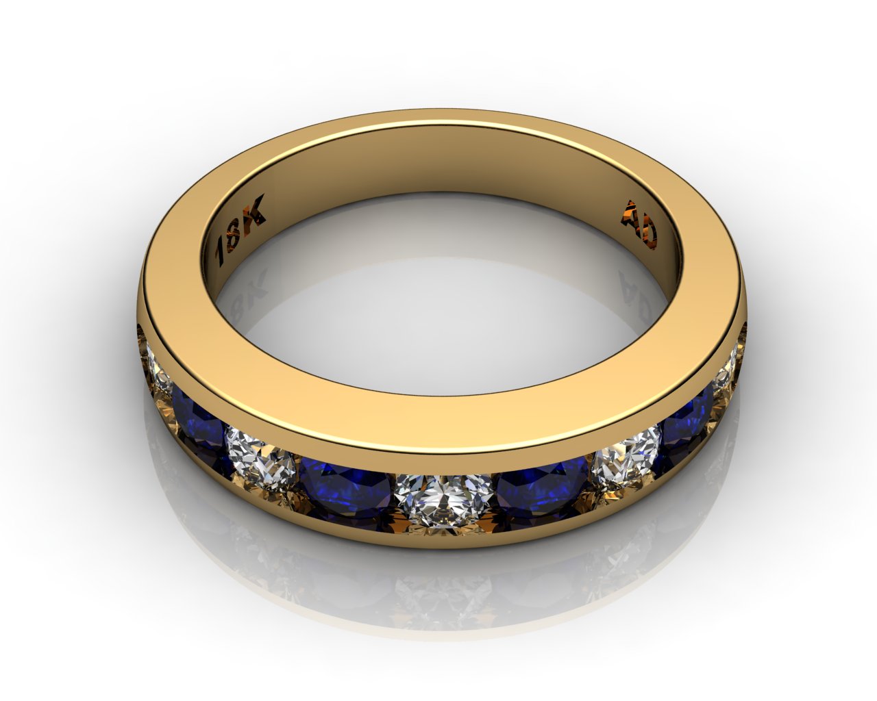 Wedding Bands Ladies Channel 9 Stone 1.0 TCW Diamonds and Blue Sapphire 6.1g 18kt Yellow Gold South Bay Gold - Torrance