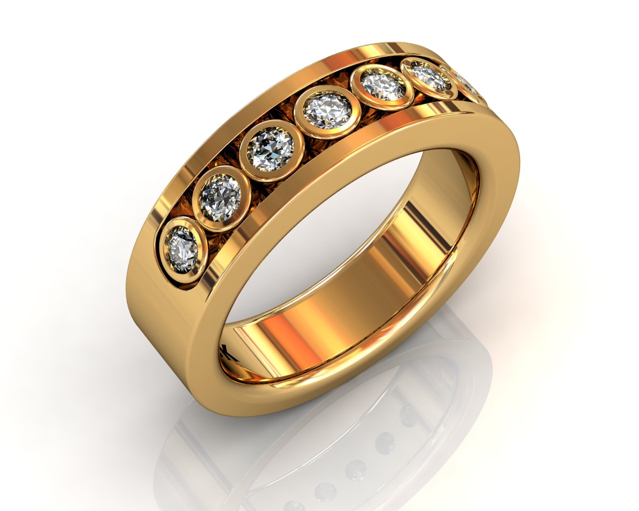 Wedding Bands Ladies Channel Bezel 7 Stone 0.41TCW Diamonds 12.62gr 18kt Yellow Gold South Bay Gold