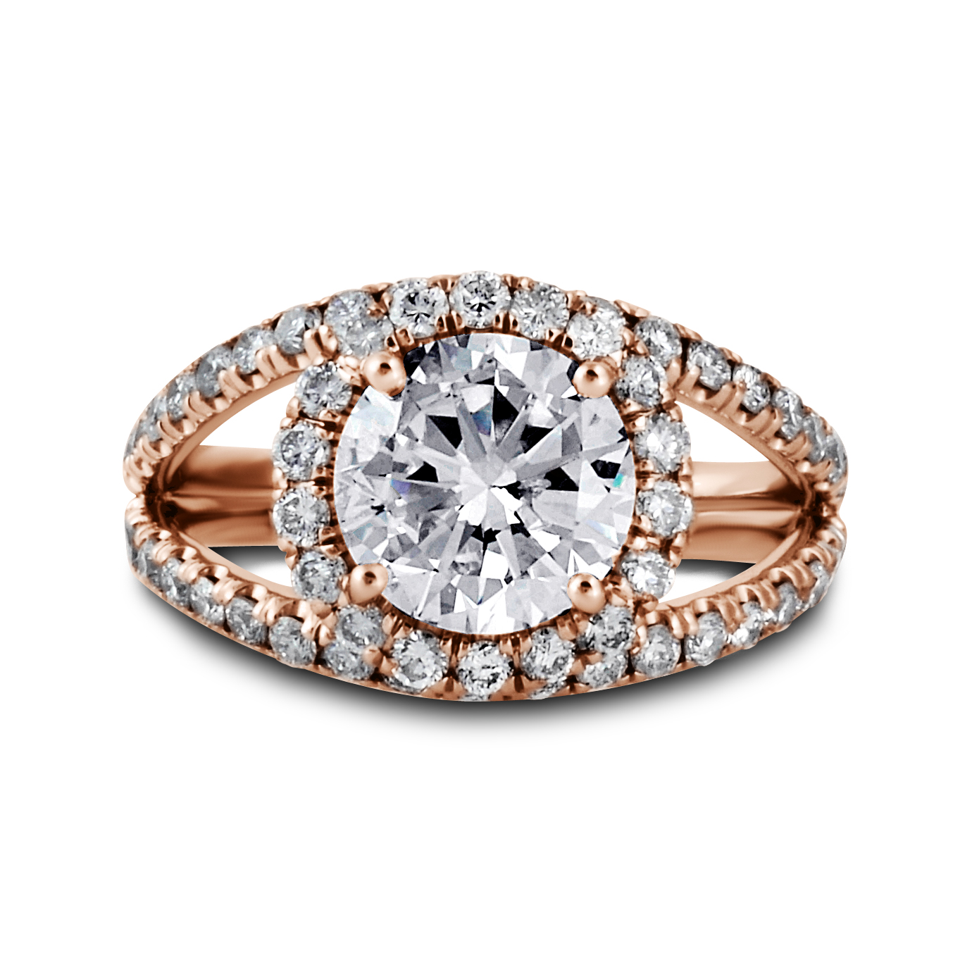 Double Band Diamond Halo Engagement Ring Rose Gold - Los Angeles Jewelry Store