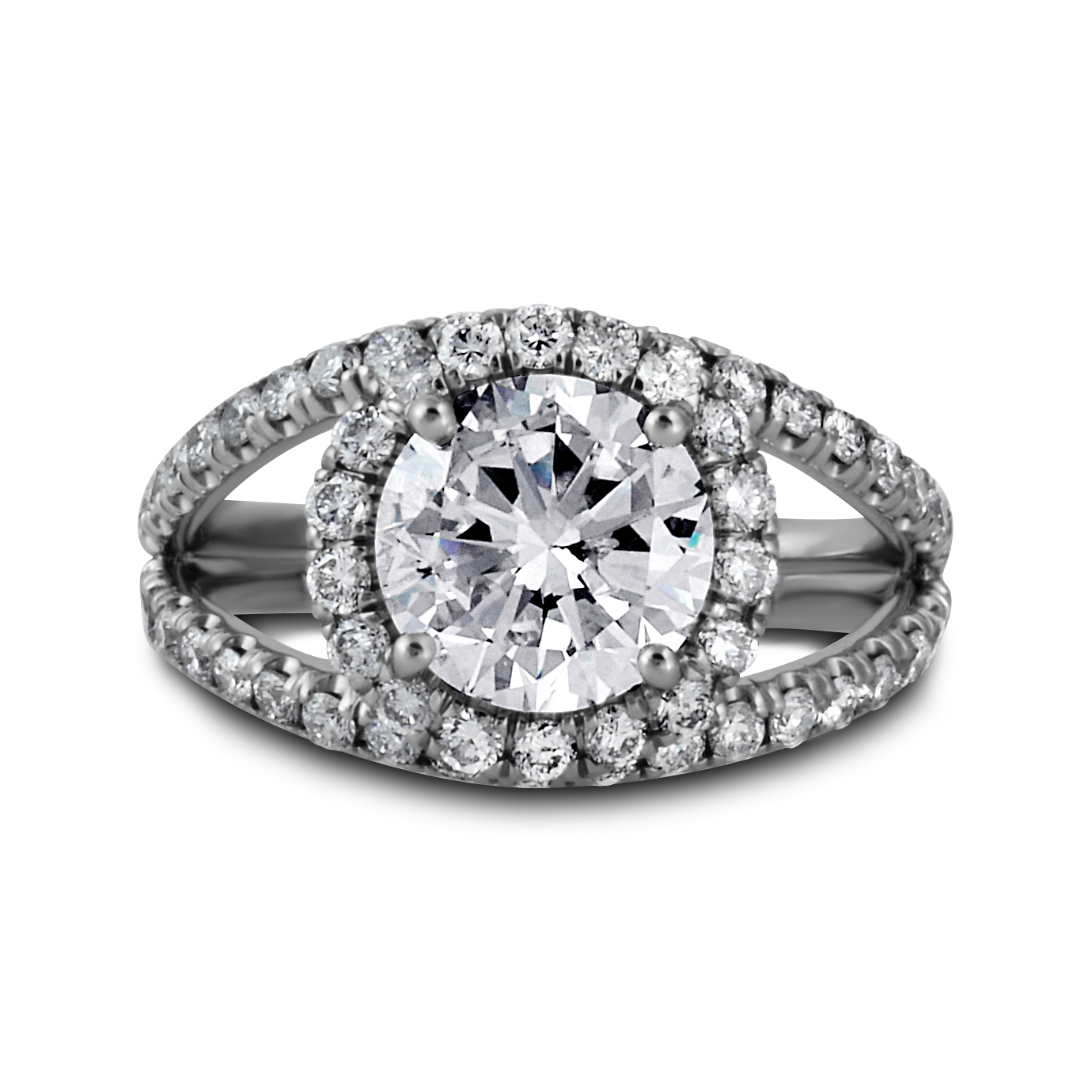 Double Band Diamond Halo Engagement Ring White Gold - Los Angeles Jewelry Store