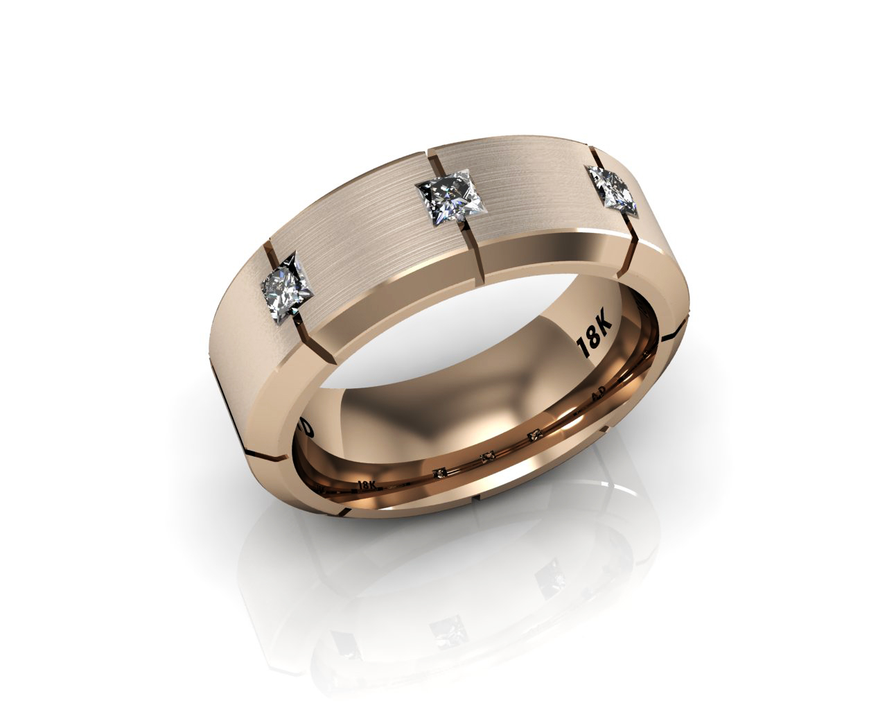 Men's Wedding Bands - 8 Stone Diamond - Rose Gold