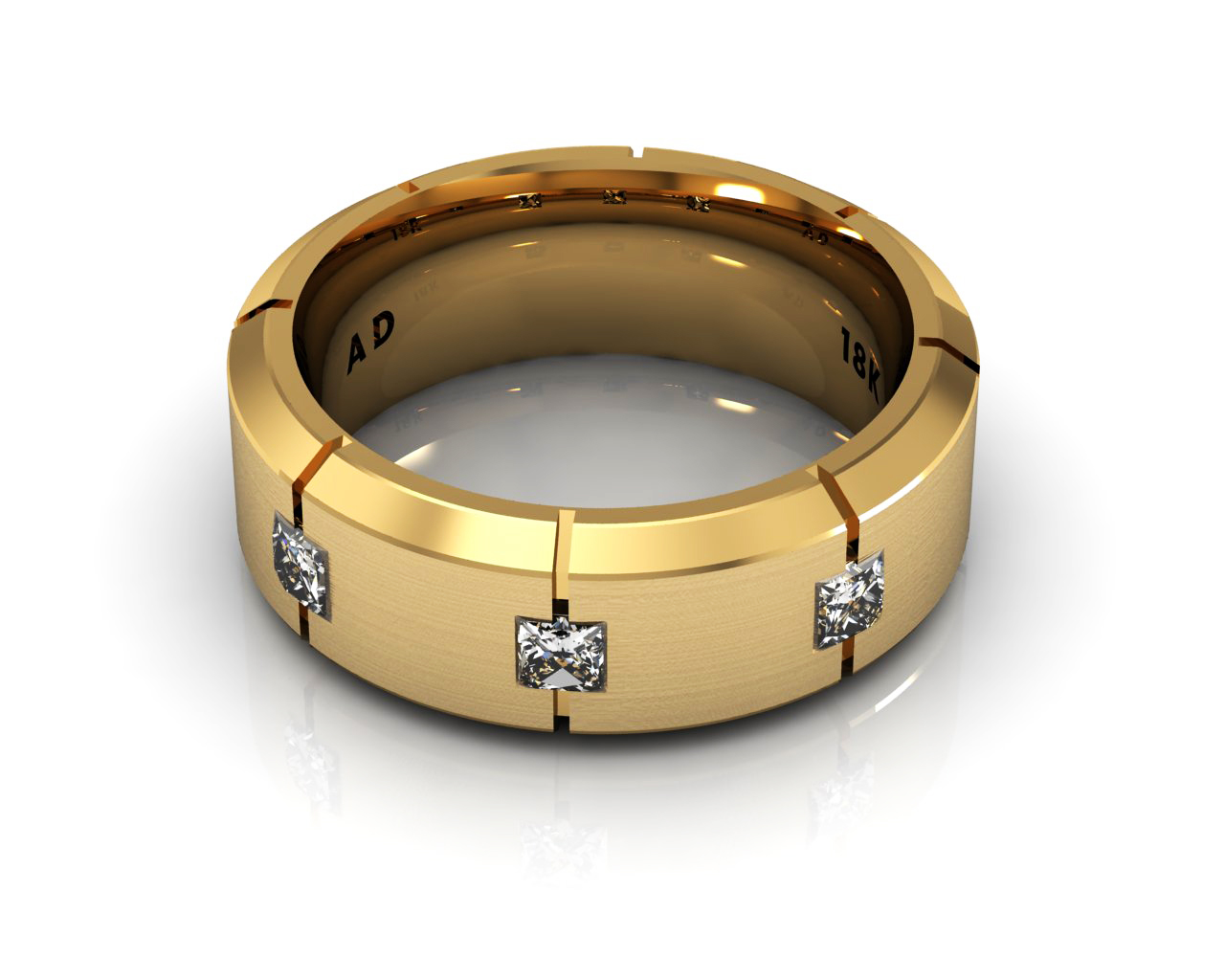 8 Stone Diamond and Gold Men's Wedding Bands