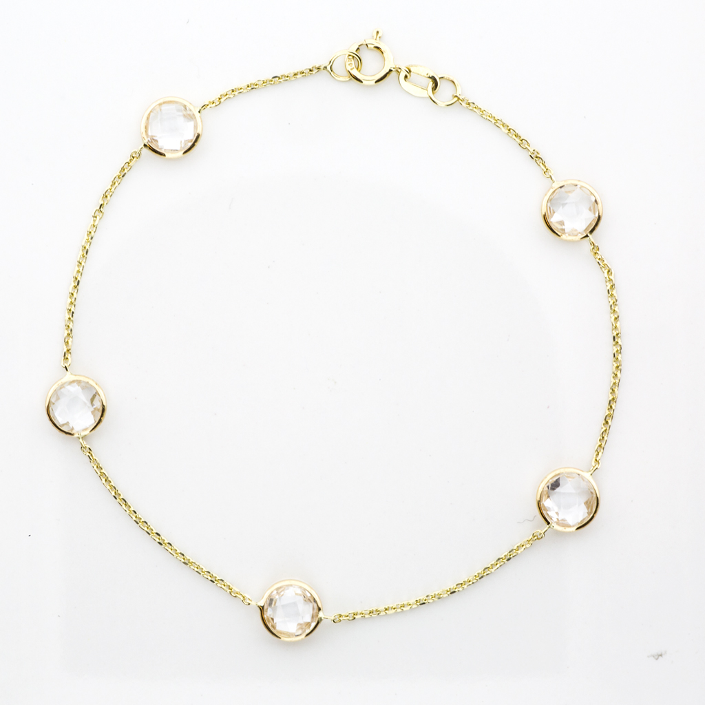 Bracelet 14k Yellow Gold and White Quartz Gemstones - By The Yard SBG Jewelry Store Torrance