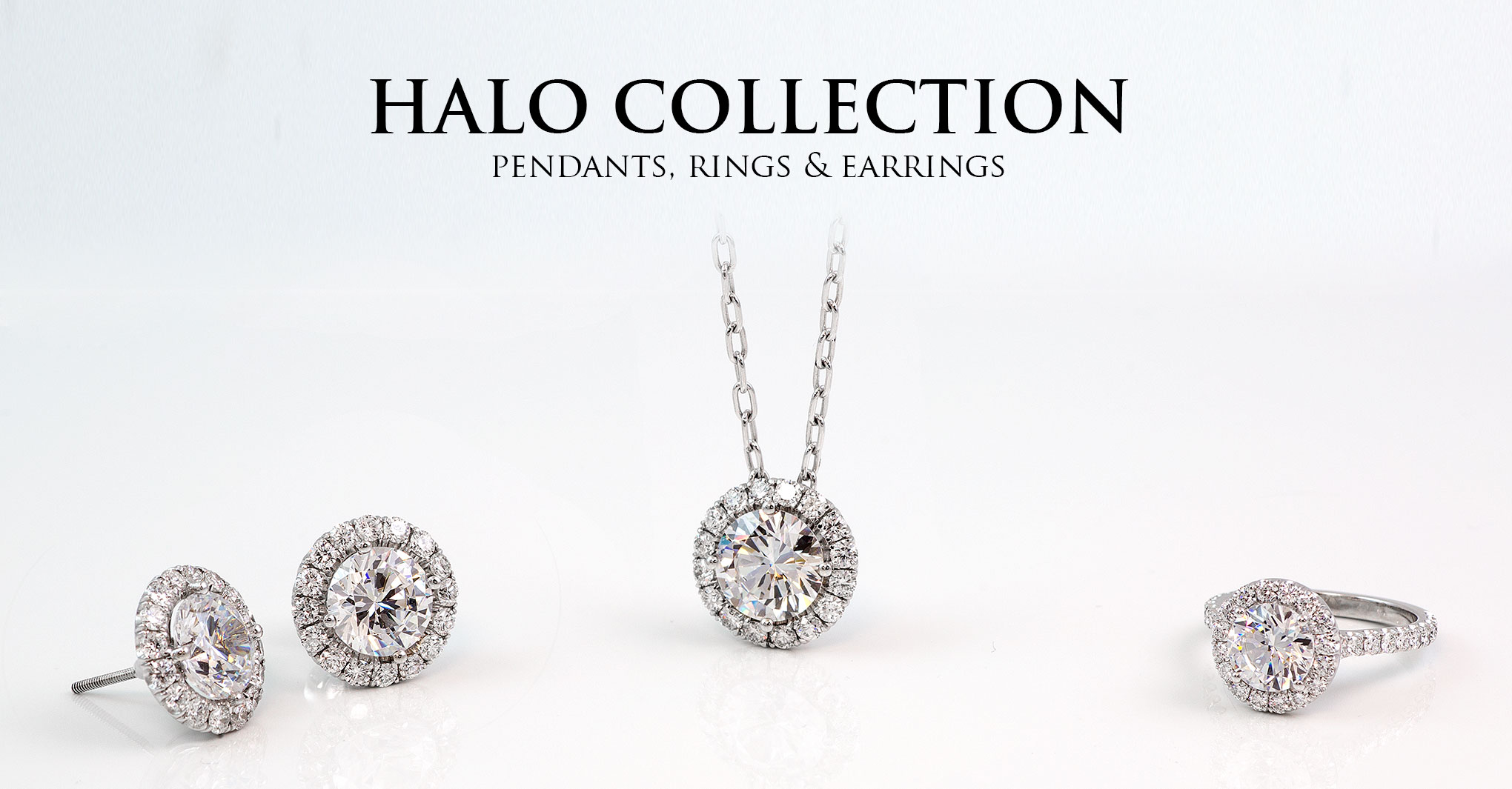 Halo Collection Pendants, Rings, and  Stud Earrings
