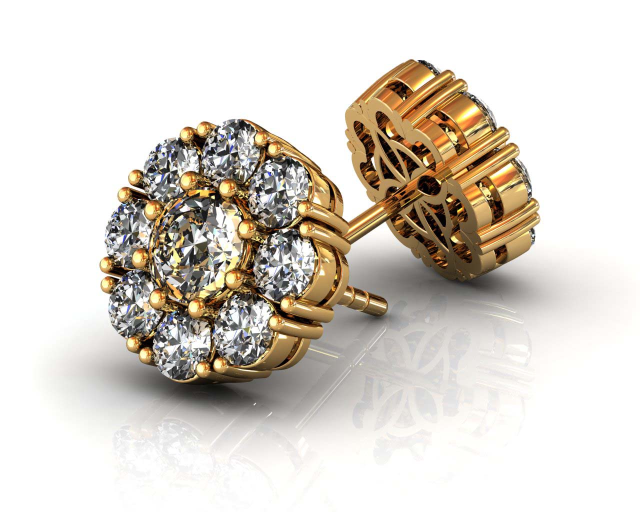 Florette Diamond Stud earrings Yellow Gold-SBG