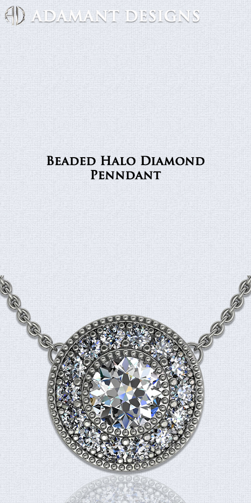 Beaded Halo Diamond Pendants - 310-791-5431